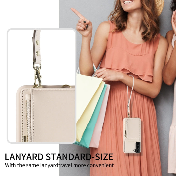 For Samsung Galaxy S21+ 5G Crossbody Lanyard Zipper Wallet Leather Phone Case(Beige)