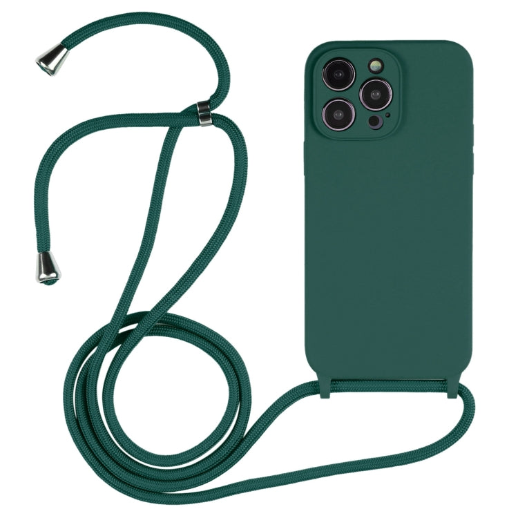 For iPhone 15 Pro Crossbody Lanyard Liquid Silicone Case(Pine Needle Green) - free shipping - PMC TechLife - Order now!