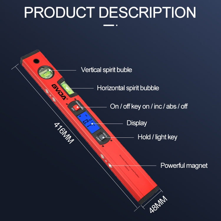 GVDA GD-H400M Digital Level 360 Measure Protractor Level Ruler(Red) - free shipping - PMC Jewellery - Order now!