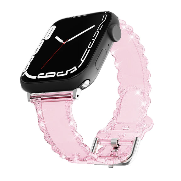 For Apple Watch Ultra 49mm Diamond Texture Lace Clear TPU Watch Band(Pink)