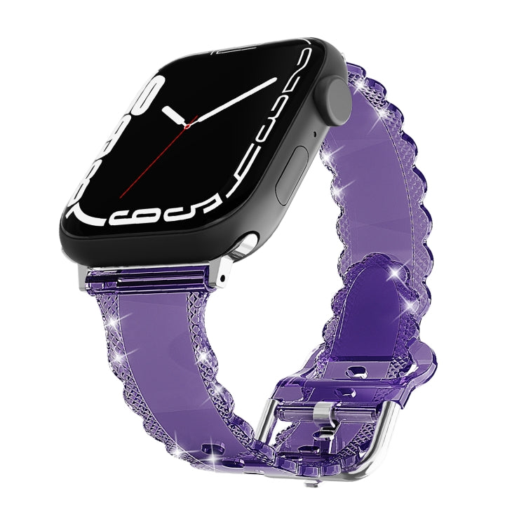 For Apple Watch 8 45mm Diamond Texture Lace Clear TPU Watch Band(Purple) - Watch Bands by PMC TechLife | Online Shopping South Africa | PMC TechLife