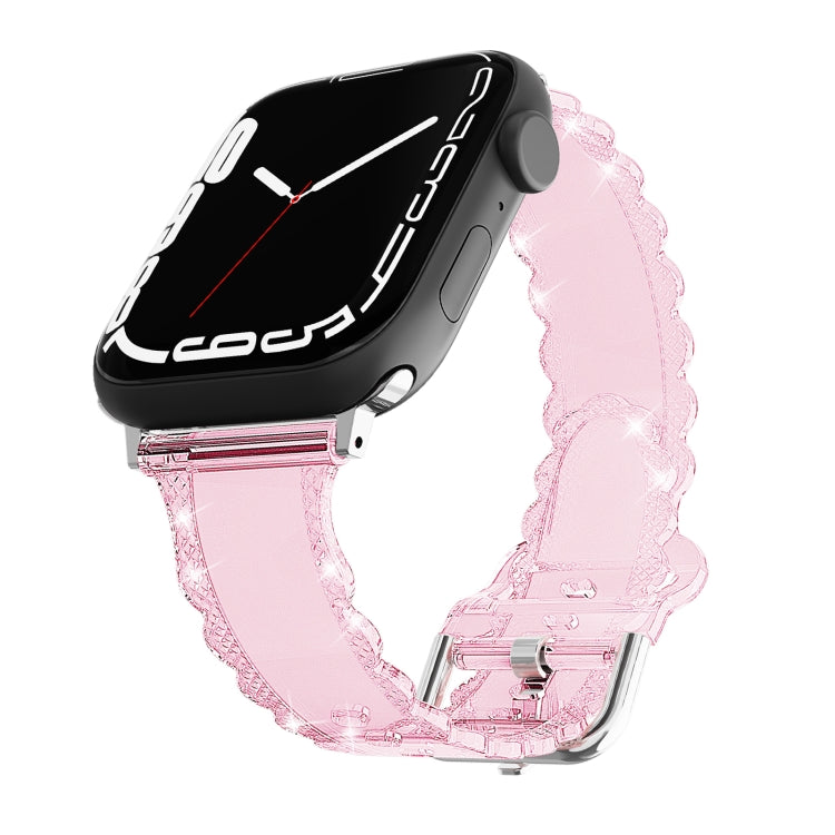 For Apple Watch SE 2022 40mm Diamond Texture Lace Clear TPU Watch Band(Pink) - Watch Bands by PMC TechLife | Online Shopping South Africa | PMC TechLife