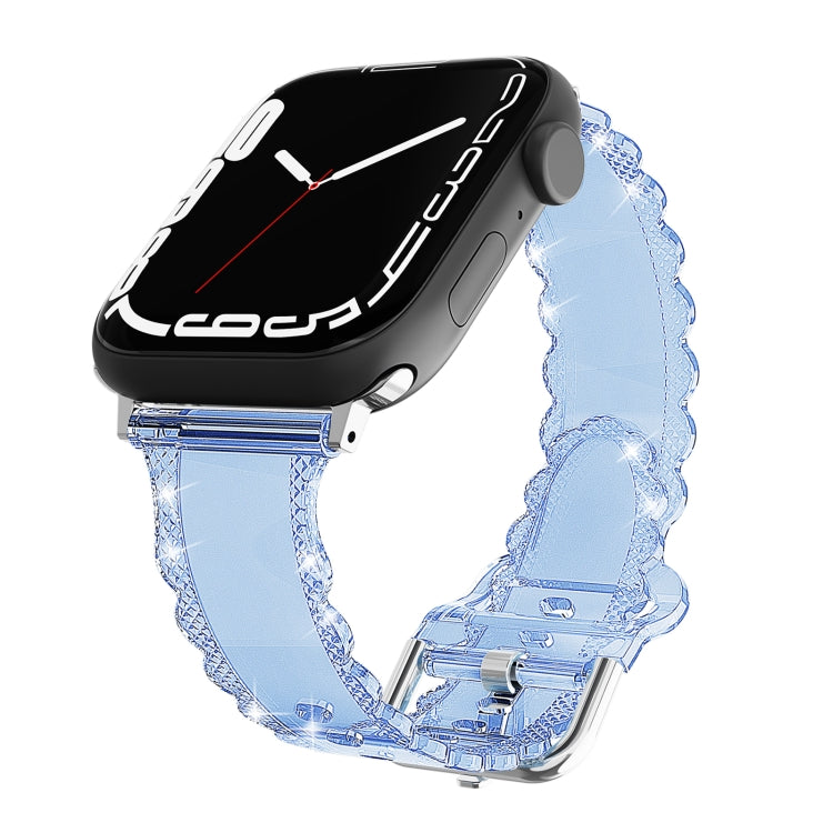 For Apple Watch 7 45mm Diamond Texture Lace Clear TPU Watch Band(Blue) - Watch Bands by PMC TechLife | Online Shopping South Africa | PMC TechLife