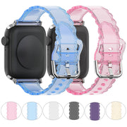 For Apple Watch SE 44mm Diamond Texture Lace Clear TPU Watch Band(Pink)