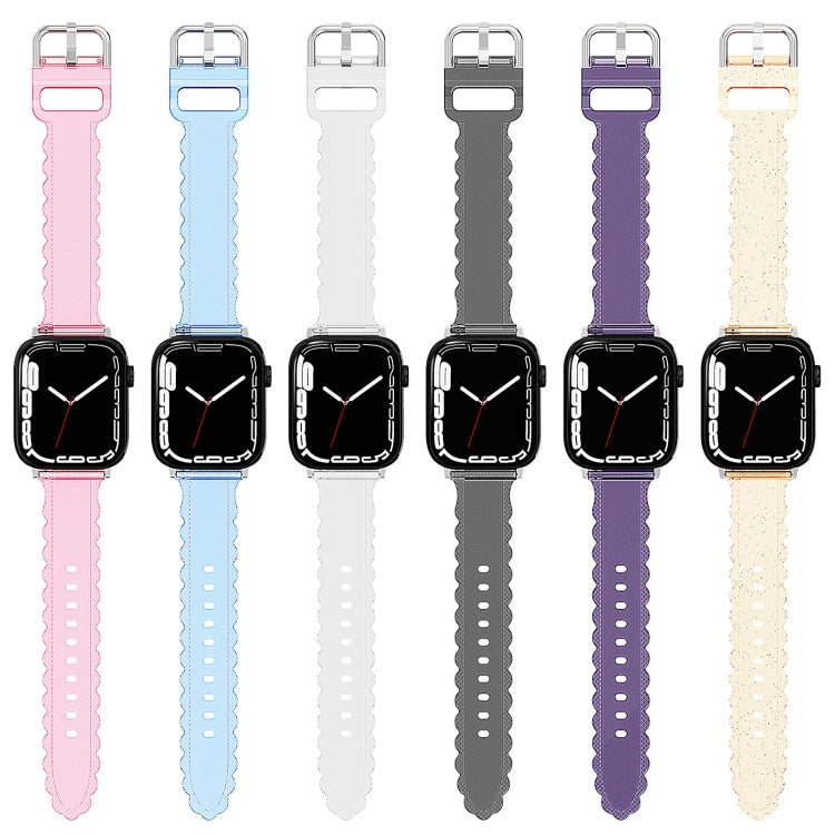 For Apple Watch SE 2022 44mm Diamond Texture Lace Clear TPU Watch Band(Black)