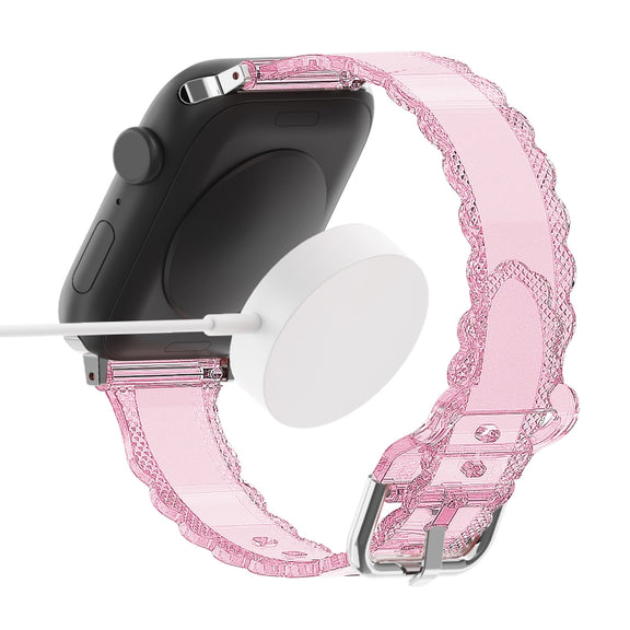 For Apple Watch SE 2022 44mm Diamond Texture Lace Clear TPU Watch Band(Black)