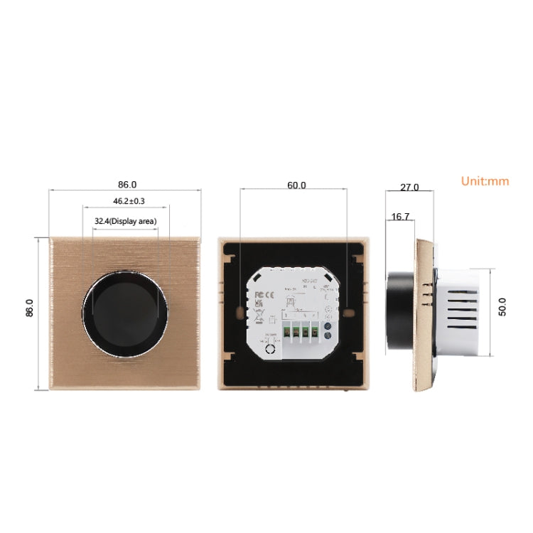 BHT-7000-GCLZB 240V AC 3A Smart Knob Thermostat Dry Junction Controller with Zigbee(Gold) - Thermostat & Thermometer by PMC Jewellery | Online Shopping South Africa | PMC Jewellery