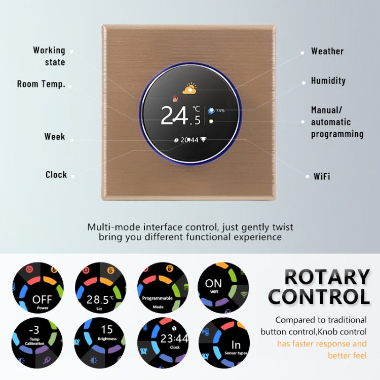 BHT-7000-GCLZB 240V AC 3A Smart Knob Thermostat Dry Junction Controller with Zigbee(Gold) - Thermostat & Thermometer by PMC Jewellery | Online Shopping South Africa | PMC Jewellery