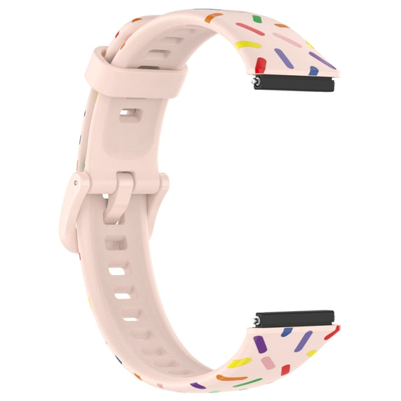 For Huawei Band 7 Sports Rainbow Dots Silicone Watch Band(Light Pink)
