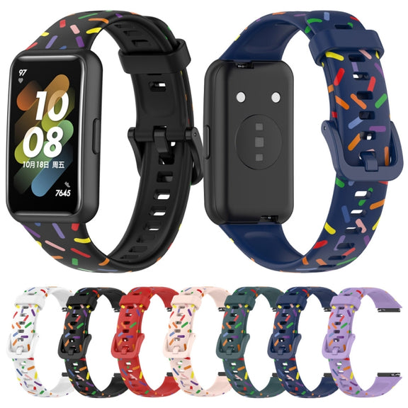 For Huawei Band 7 Sports Rainbow Dots Silicone Watch Band(White)