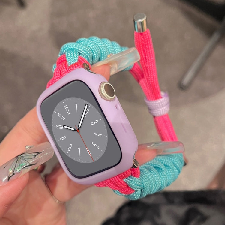 For Apple Watch 3 42mm Twist Knotted Nylon Watch Band(Mint Green Rose Red) - Watch Bands by PMC TechLife | Online Shopping South Africa | PMC TechLife