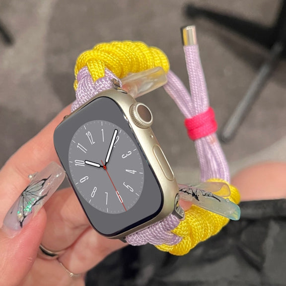 For Apple Watch 42mm Twist Knotted Nylon Watch Band(Yellow Purple)