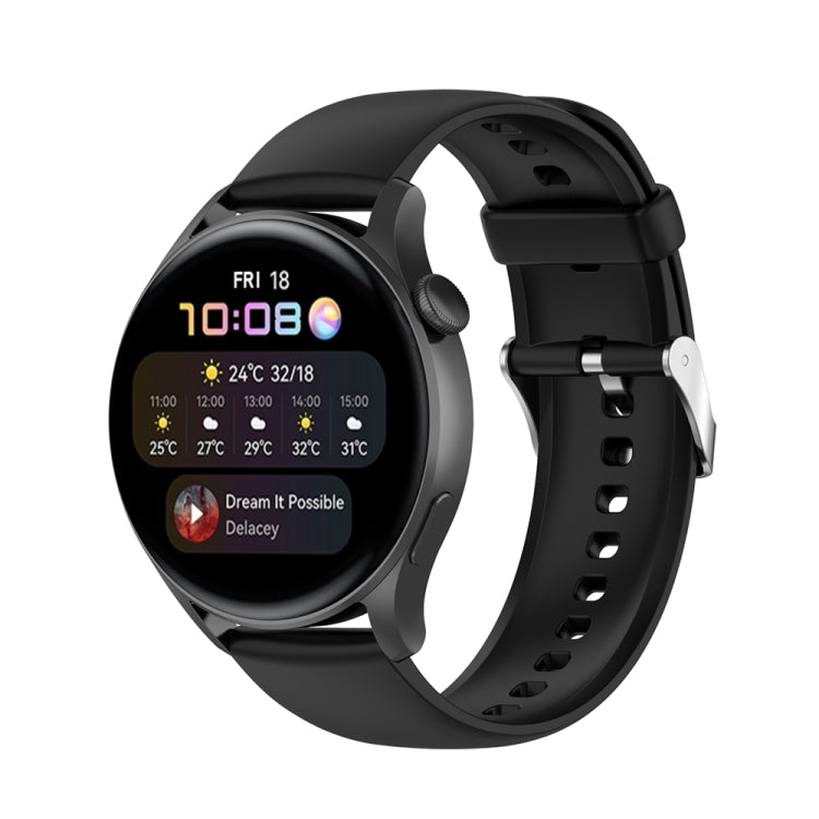 For Huawei Watch 4 / Watch 4 Pro Solid Color Silicone Stainless Steel Silver Buckle Watch Band(Black) - Watch Bands by PMC TechLife | Online Shopping South Africa | PMC TechLife