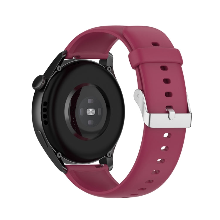 For Huawei Watch 4 / Watch 4 Pro Solid Color Silicone Stainless Steel Silver Buckle Watch Band(Wine Red)