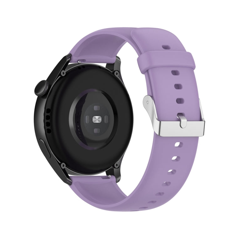 For Huawei Watch 4 / Watch 4 Pro Solid Color Silicone Stainless Steel Silver Buckle Watch Band(Light Purple)