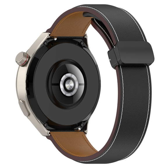 For Huawei Watch 4 / Watch 4 Pro Folding Buckle Genuine Leather Watch Band(Black)
