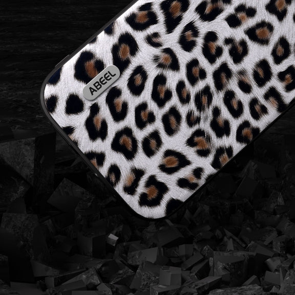 For iPhone 14 Plus ABEEL Black Edge Leopard Phone Case(Silver Leopard)