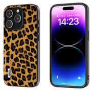 For iPhone 14 Pro ABEEL Black Edge Leopard Phone Case(Golden Leopard)