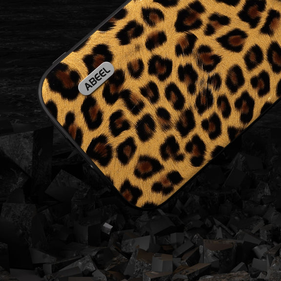 For iPhone 14 Pro ABEEL Black Edge Leopard Phone Case(Golden Leopard)