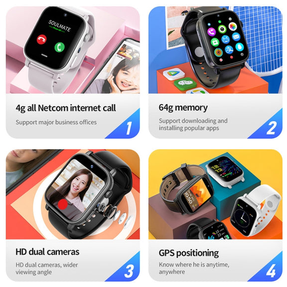 UNIWA X1S 1.9 inch IP67 Water-resistant 4G Android 8.1 Dual Cameras Smart Watch Support Temperature Measurement, Specification:2G+16G(Black)