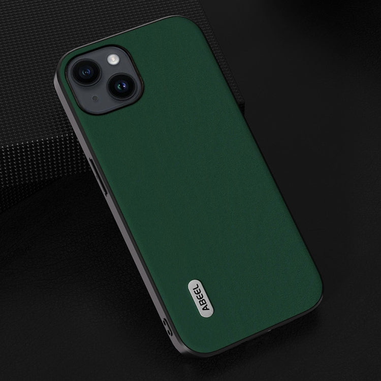 For iPhone 15 Plus ABEEL Genuine Leather Silky Soft Black Edge Phone Case(Green)