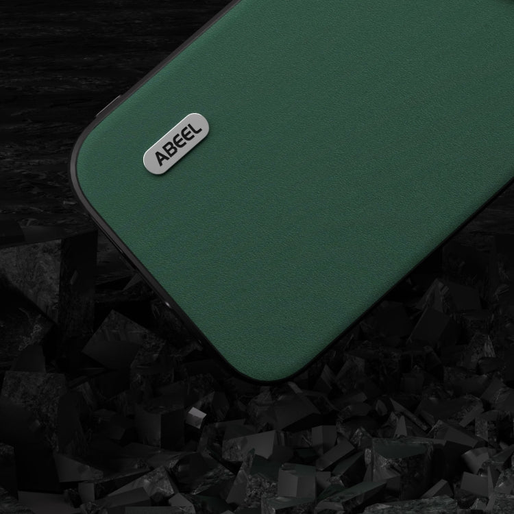 For iPhone 14 Plus ABEEL Genuine Leather Silky Soft Black Edge Phone Case(Green)
