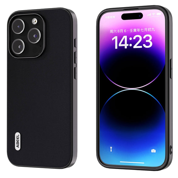 For iPhone 14 Pro Max ABEEL Genuine Leather Silky Soft Black Edge Phone Case(Black)