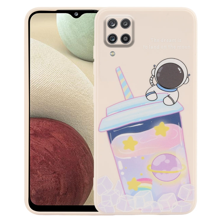For Samsung Galaxy A12 / M12 / F12 Milk Tea Astronaut Pattern Liquid Silicone Phone Case(White) - Galaxy Phone Cases by PMC TechLife | Online Shopping South Africa | PMC TechLife | Buy Now Pay Later Mobicred