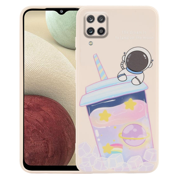 For Samsung Galaxy A12 / M12 / F12 Milk Tea Astronaut Pattern Liquid Silicone Phone Case(White)