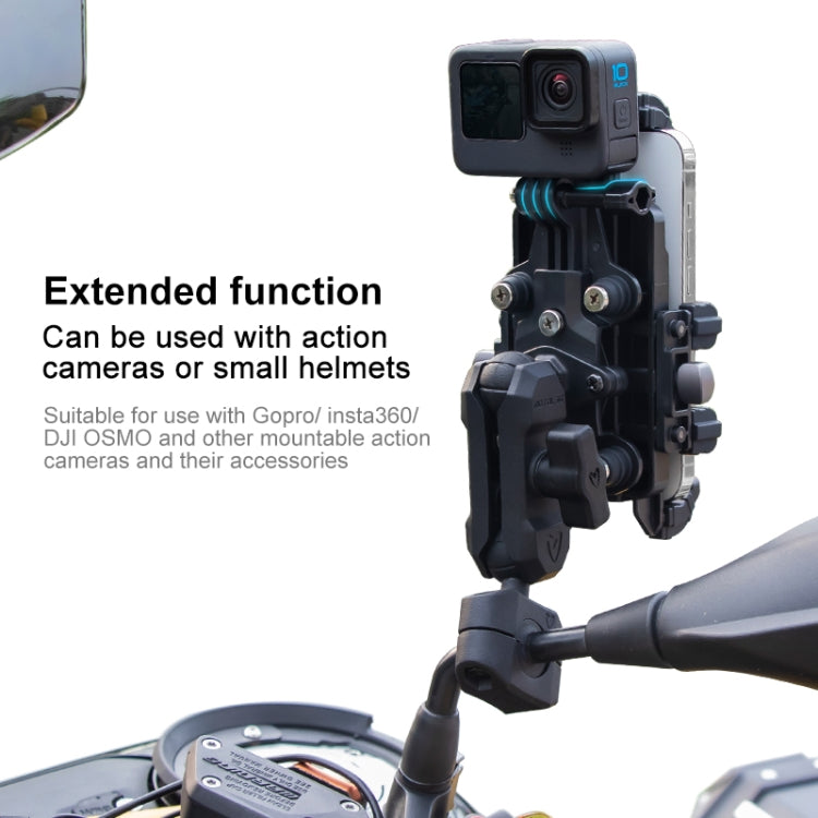 MOTOSLG Crab Motorcycle Phone Clamp Bracket O-Type Rear Mirror Mount with Anti-theft Lock(Black) - Holder by MOTOLSG | Online Shopping South Africa | PMC TechLife | Buy Now Pay Later Mobicred