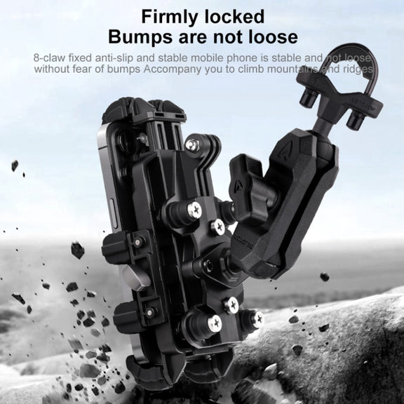 MOTOSLG Crab Motorcycle Phone Clamp Bracket O-Type Rear Mirror Mount(Black)