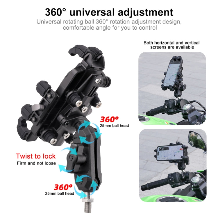 MOTOSLG Crab Motorcycle Phone Clamp Bracket M10 Ballhead Mount with Anti-theft Lock(Black) - Holder by MOTOLSG | Online Shopping South Africa | PMC TechLife | Buy Now Pay Later Mobicred