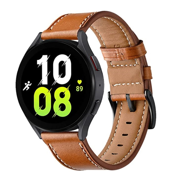 Compatible with Garmin Venu / SQ / SQ2 / Venu 2 Plus Stitching Black Buckle Genuine Leather Watch Band(Brown) - Watch Bands by PMC TechLife | Online Shopping South Africa | PMC TechLife | Buy Now Pay Later Mobicred