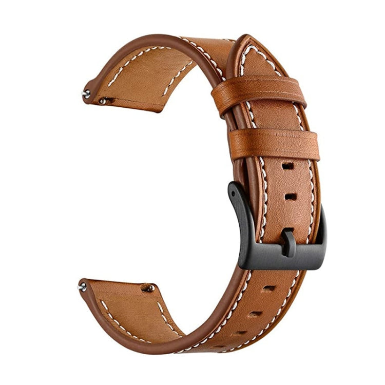 Compatible with Garmin Venu / SQ / SQ2 / Venu 2 Plus Stitching Black Buckle Genuine Leather Watch Band(Brown) - Watch Bands by PMC TechLife | Online Shopping South Africa | PMC TechLife | Buy Now Pay Later Mobicred