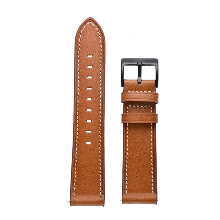 Compatible with Garmin Venu / SQ / SQ2 / Venu 2 Plus Stitching Black Buckle Genuine Leather Watch Band(Brown)