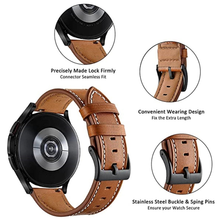 For Garmin Venu / SQ / SQ2 / Venu 2 Plus Stitching Black Buckle Genuine Leather Watch Band(Coffee) - Watch Bands by PMC TechLife | Online Shopping South Africa | PMC TechLife