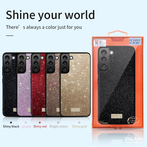 For Samsung Galaxy S23+ 5G SULADA Glittery TPU Hybrid Handmade Leather Phone Case(Red)