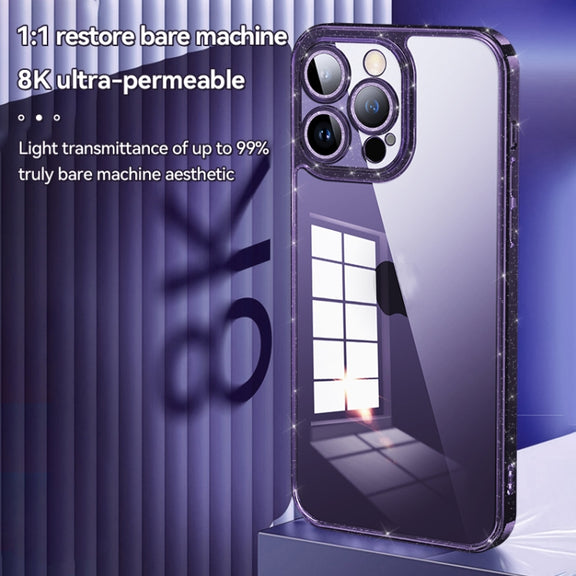 For iPhone 14 Plus SULADA Glittery TPU + Tempered Glass Phone Case(Blue)