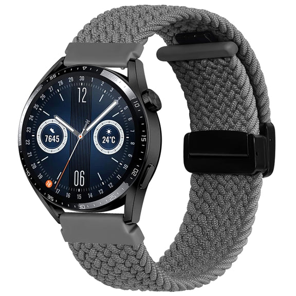 Compatible with Garmin VivoMove Trend / Luxe / Style 20mm Magnetic Fold Clasp Woven Watch Band(Grey)