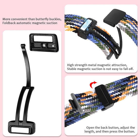 Compatible with Garmin VivoMove Trend / Luxe / Style 20mm Magnetic Fold Clasp Woven Watch Band(Denim Color)