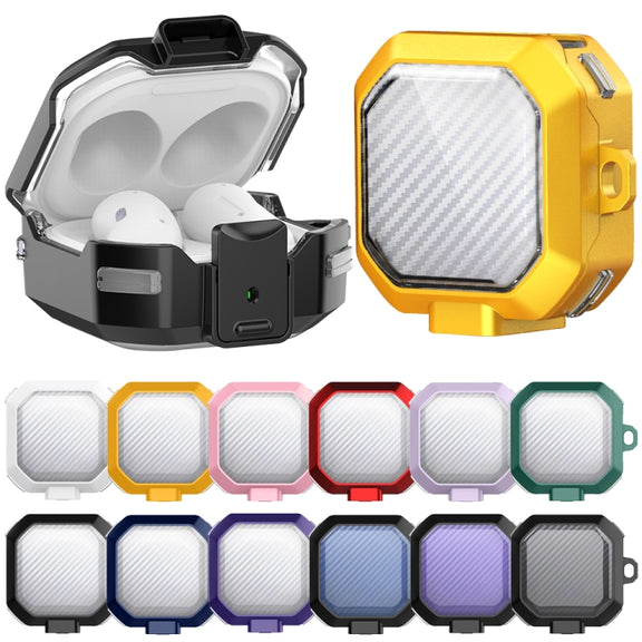 For Samsung Buds Live / Buds2 / Pro / 2Pro TPU + PC Transparent Carbon Fiber Wireless Earphones Protective Case With Switch(Black)
