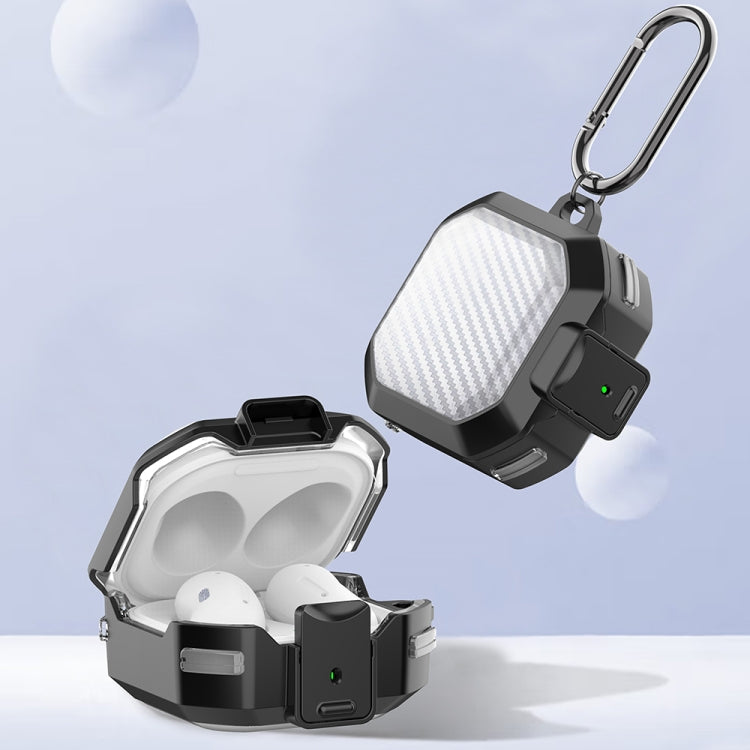 For Samsung Buds Live / Buds2 / Pro / 2Pro TPU + PC Transparent Carbon Fiber Wireless Earphones Protective Case With Switch(Black Purple) - Samsung Earphone Case by PMC TechLife | Online Shopping South Africa | PMC TechLife