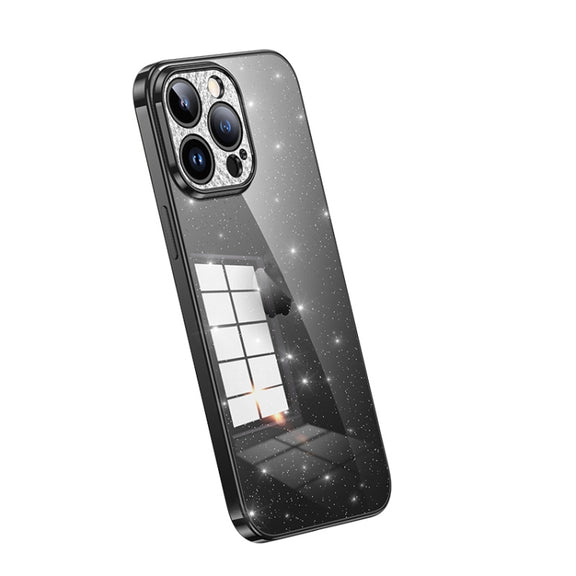 For iPhone 14 Pro SULADA Electroplated Transparent Glittery TPU Phone Case(Black)