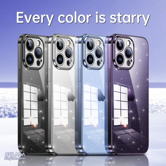 For iPhone 13 SULADA Electroplated Transparent Glittery TPU Phone Case(Black)