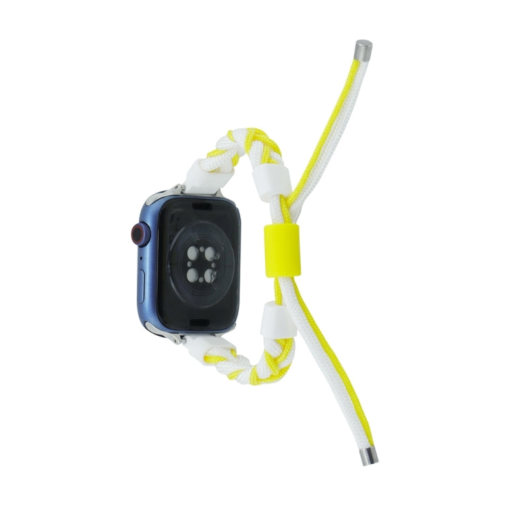 Silicone Bean Braided Cord Nylon Watch Band For Apple Watch 9 45mm(White Yellow) - Watch Bands by PMC TechLife | Online Shopping South Africa | PMC TechLife