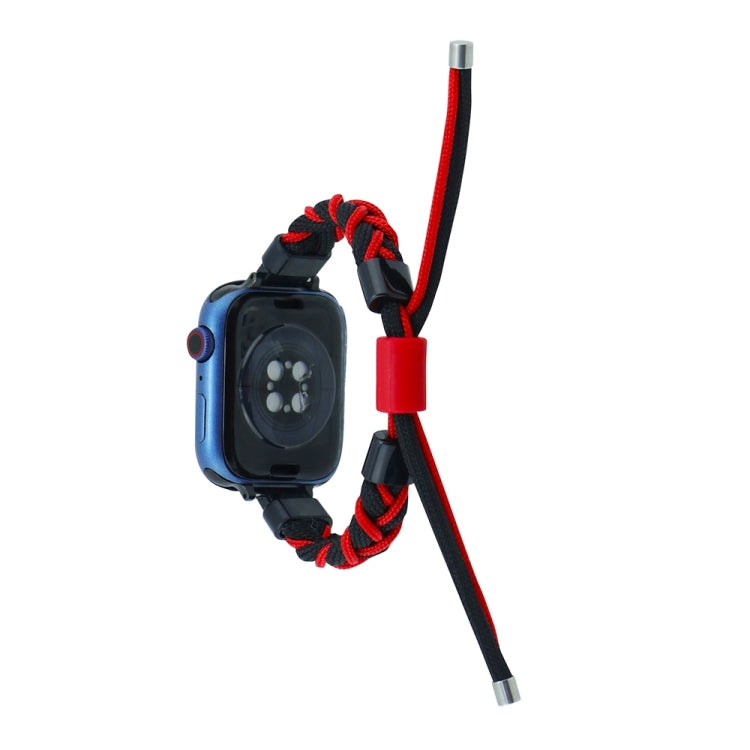 Silicone Bean Braided Cord Nylon Watch Band For Apple Watch 9 45mm(Black Red) - Watch Bands by PMC TechLife | Online Shopping South Africa | PMC TechLife