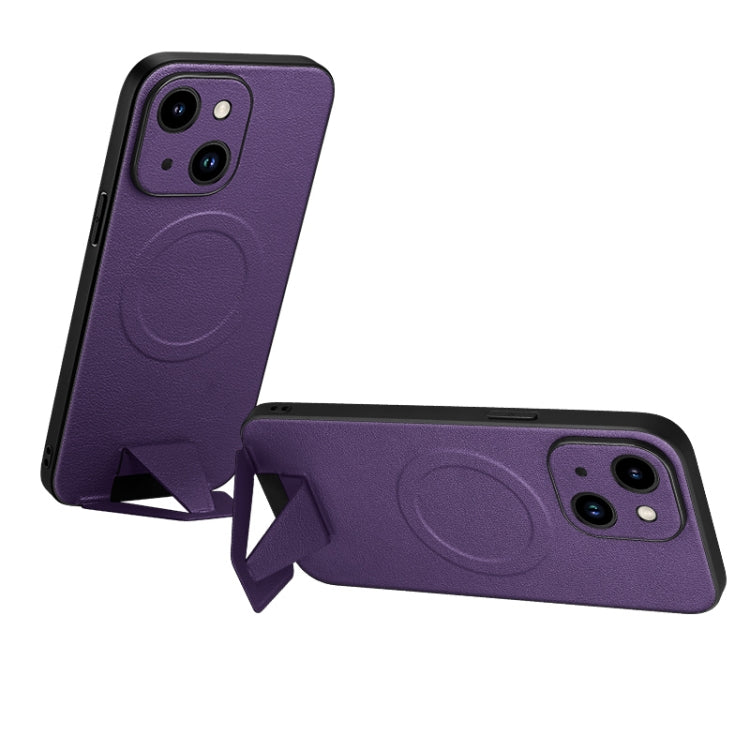For iPhone 14 Plus SULADA Folding Holder Lambskin Texture MagSafe Phone Case(Purple) - iPhone 14 Plus Cases by SULADA | Online Shopping South Africa | PMC TechLife