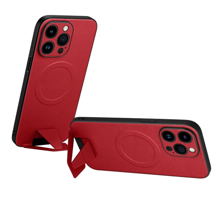 For iPhone 14 Pro SULADA Folding Holder Lambskin Texture MagSafe Phone Case(Red) - iPhone 14 Pro Cases by SULADA | Online Shopping South Africa | PMC TechLife | Buy Now Pay Later Mobicred