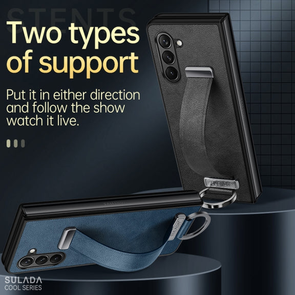 For Samsung Galaxy Z Fold5 SULADA PC + Leather Texture Skin Feel Shockproof Phone Case(Black)