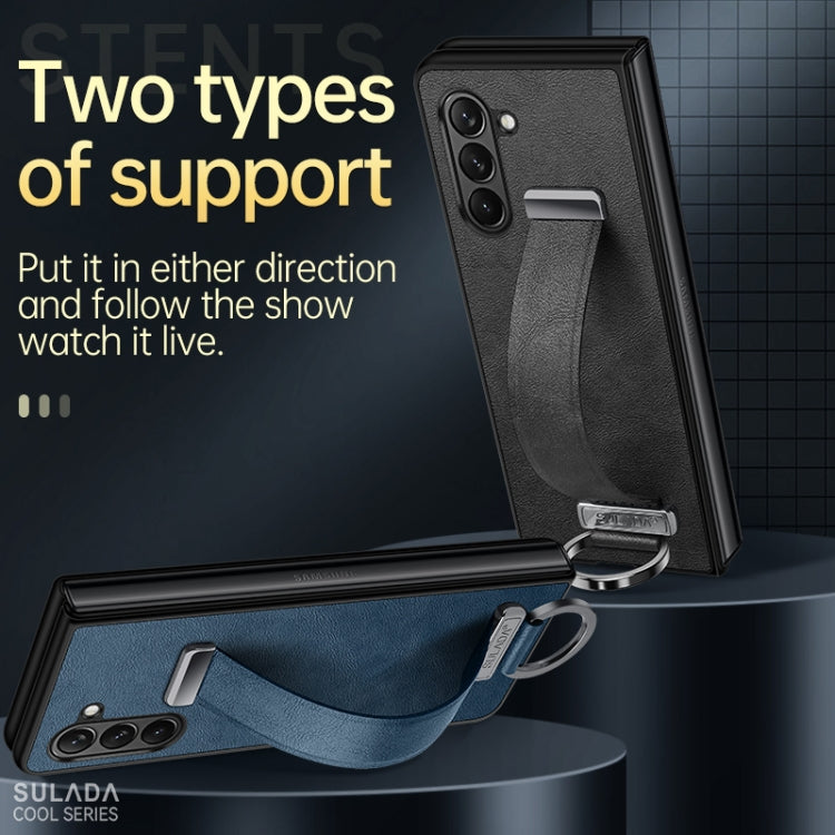 For Samsung Galaxy Z Fold5 SULADA PC + Leather Texture Skin Feel Shockproof Phone Case(Black)